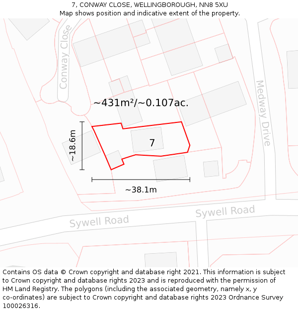 7, CONWAY CLOSE, WELLINGBOROUGH, NN8 5XU: Plot and title map