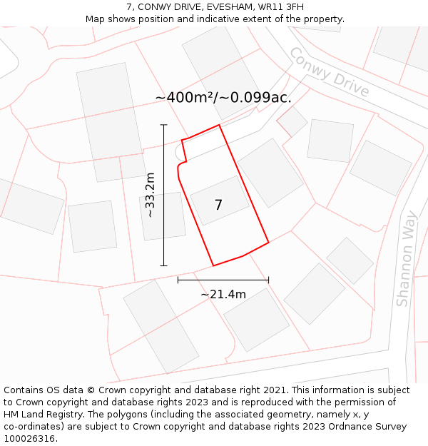7, CONWY DRIVE, EVESHAM, WR11 3FH: Plot and title map