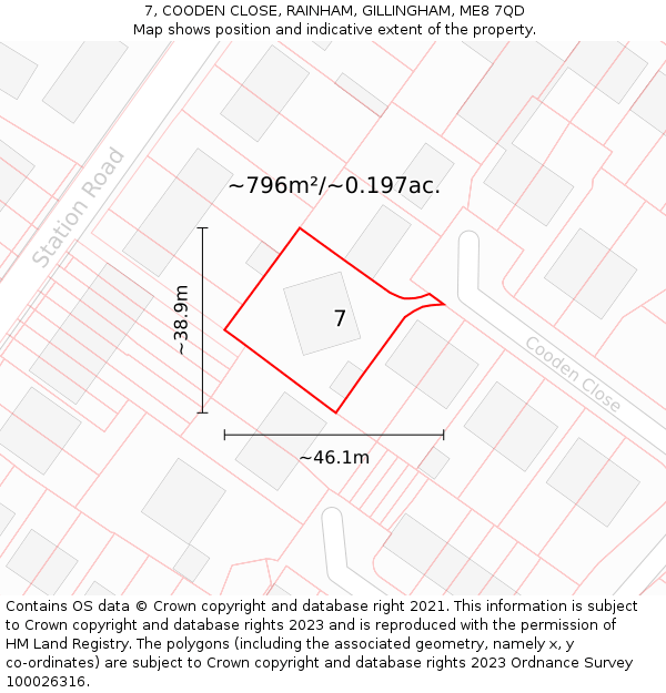 7, COODEN CLOSE, RAINHAM, GILLINGHAM, ME8 7QD: Plot and title map