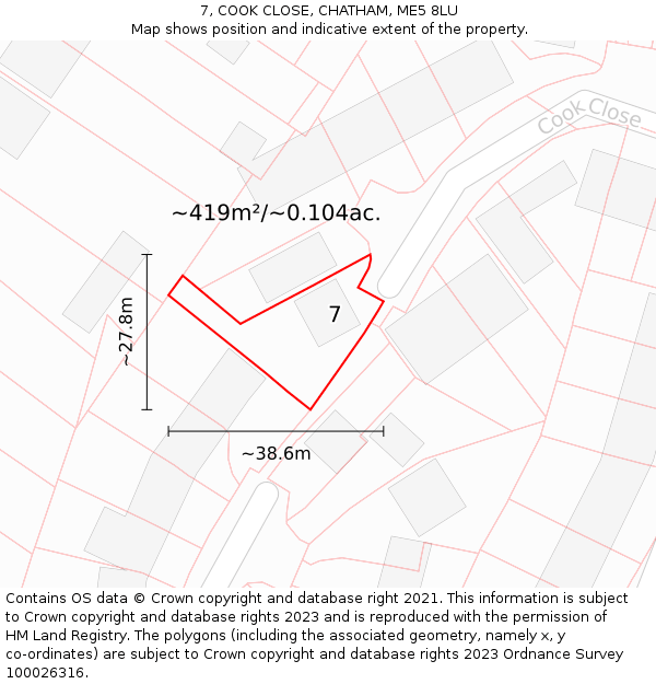 7, COOK CLOSE, CHATHAM, ME5 8LU: Plot and title map