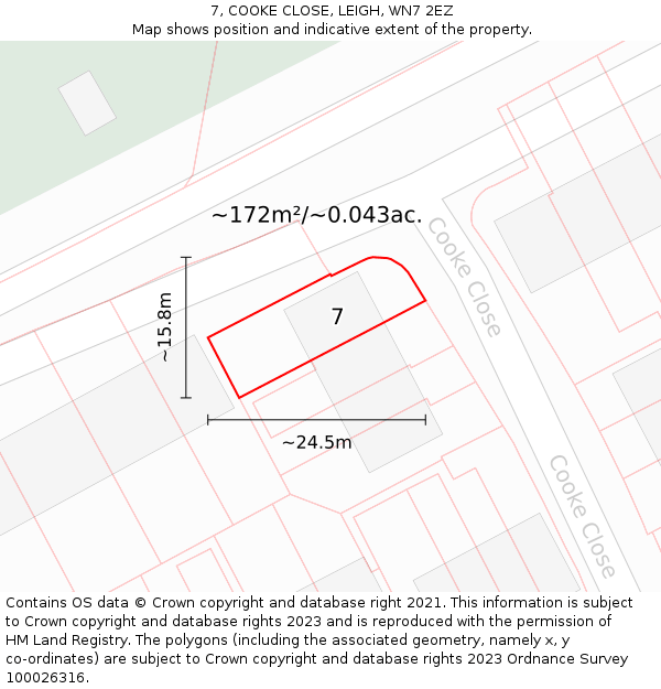 7, COOKE CLOSE, LEIGH, WN7 2EZ: Plot and title map