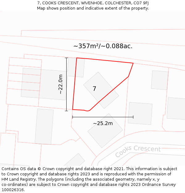 7, COOKS CRESCENT, WIVENHOE, COLCHESTER, CO7 9FJ: Plot and title map