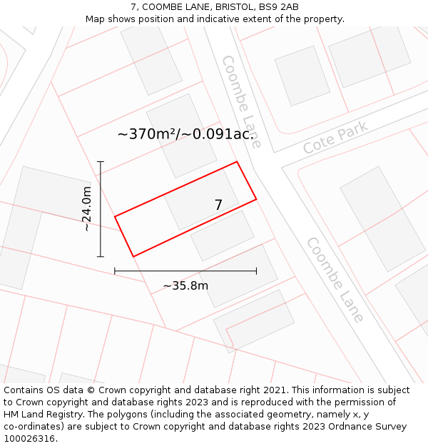 7, COOMBE LANE, BRISTOL, BS9 2AB: Plot and title map