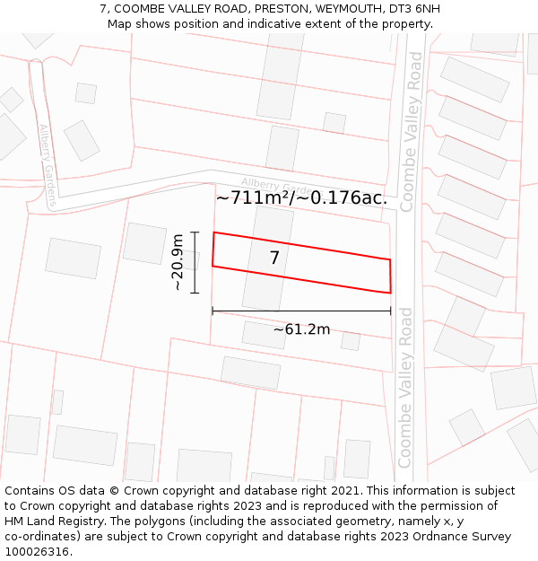 7, COOMBE VALLEY ROAD, PRESTON, WEYMOUTH, DT3 6NH: Plot and title map