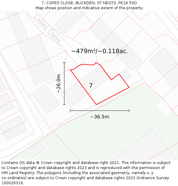 7, COPES CLOSE, BUCKDEN, ST NEOTS, PE19 5SD: Plot and title map