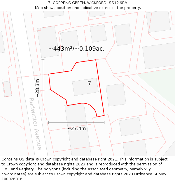 7, COPPENS GREEN, WICKFORD, SS12 9PA: Plot and title map