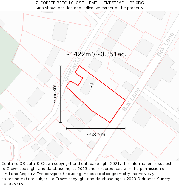 7, COPPER BEECH CLOSE, HEMEL HEMPSTEAD, HP3 0DG: Plot and title map
