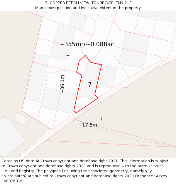 7, COPPER BEECH VIEW, TONBRIDGE, TN9 2HF: Plot and title map