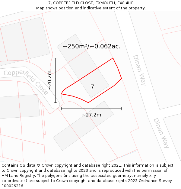 7, COPPERFIELD CLOSE, EXMOUTH, EX8 4HP: Plot and title map