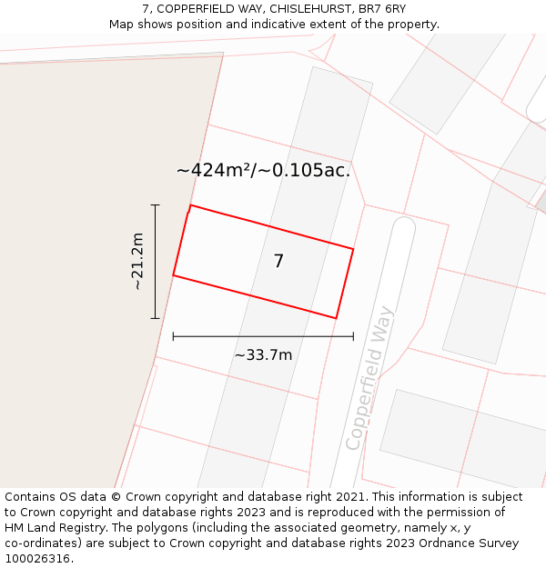 7, COPPERFIELD WAY, CHISLEHURST, BR7 6RY: Plot and title map