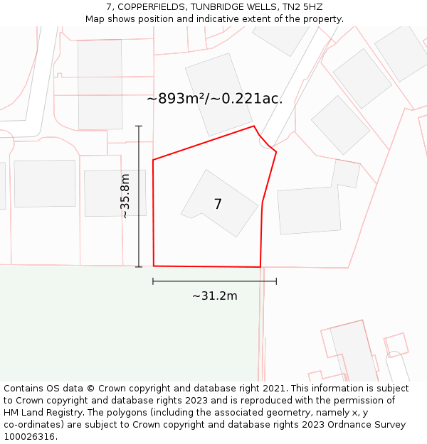 7, COPPERFIELDS, TUNBRIDGE WELLS, TN2 5HZ: Plot and title map