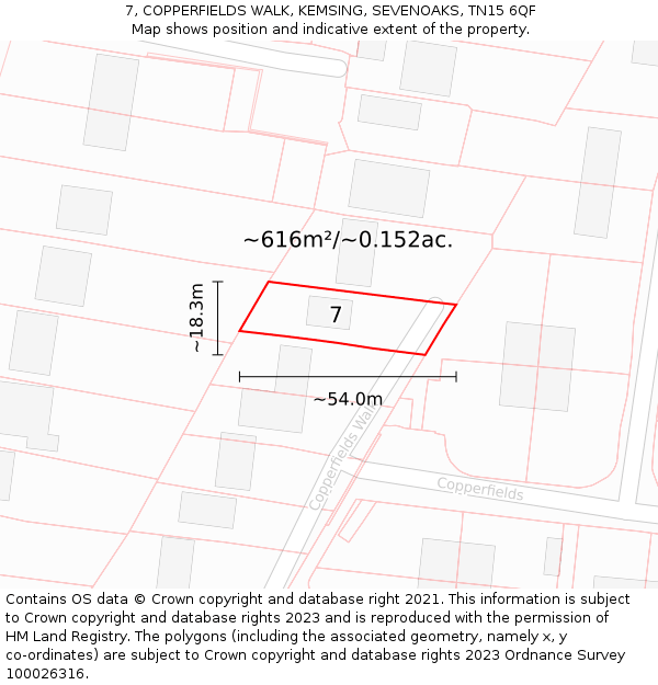 7, COPPERFIELDS WALK, KEMSING, SEVENOAKS, TN15 6QF: Plot and title map