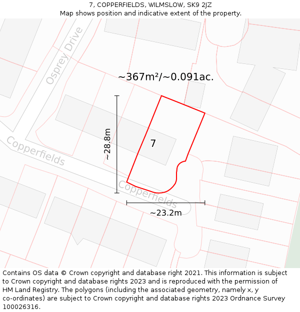 7, COPPERFIELDS, WILMSLOW, SK9 2JZ: Plot and title map