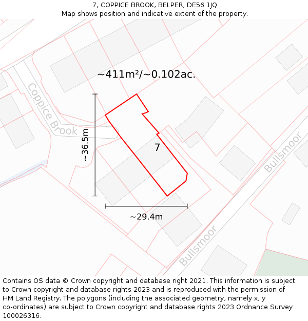 7, COPPICE BROOK, BELPER, DE56 1JQ: Plot and title map