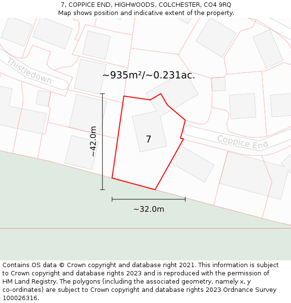 7, COPPICE END, HIGHWOODS, COLCHESTER, CO4 9RQ: Plot and title map