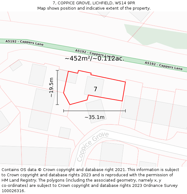 7, COPPICE GROVE, LICHFIELD, WS14 9PR: Plot and title map