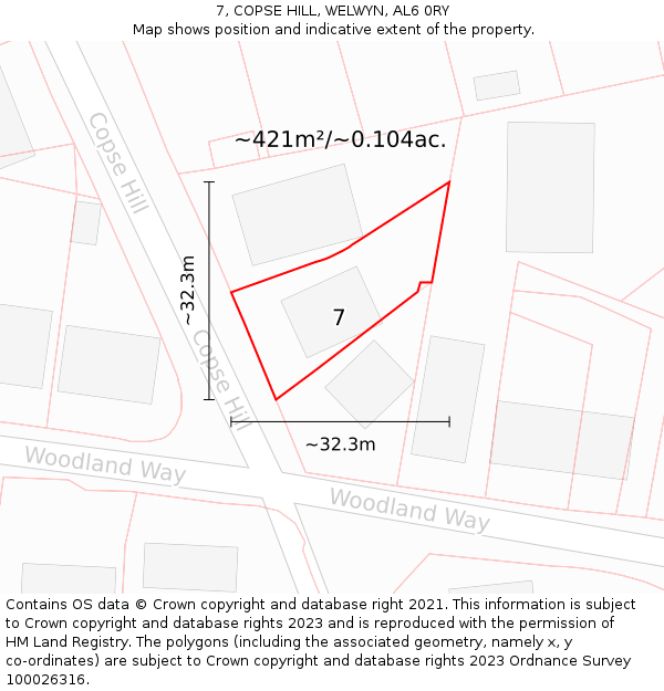 7, COPSE HILL, WELWYN, AL6 0RY: Plot and title map