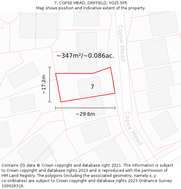7, COPSE MEAD, DRIFFIELD, YO25 5FR: Plot and title map