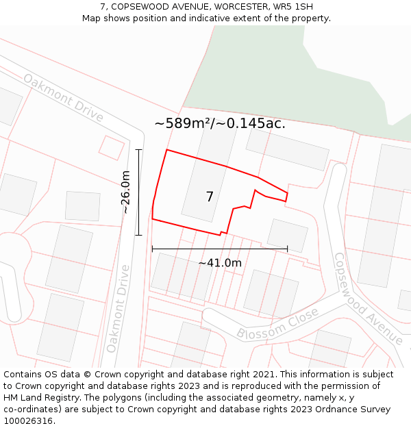 7, COPSEWOOD AVENUE, WORCESTER, WR5 1SH: Plot and title map