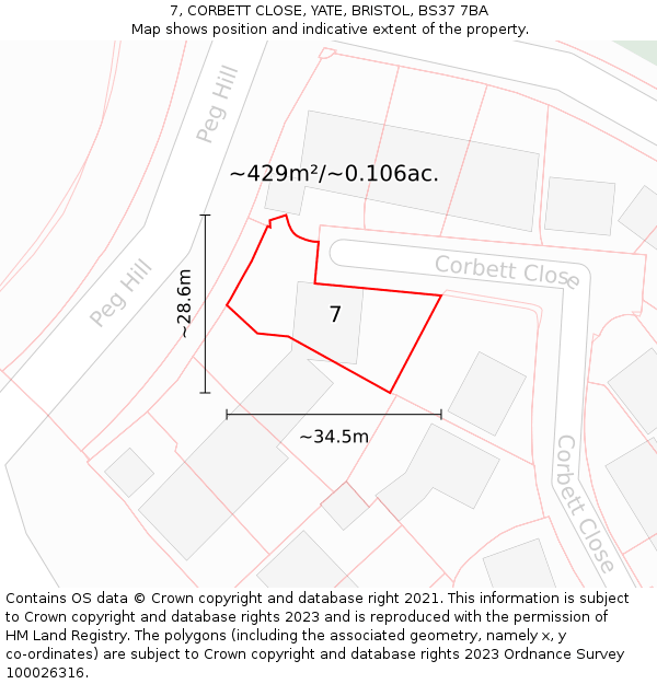 7, CORBETT CLOSE, YATE, BRISTOL, BS37 7BA: Plot and title map