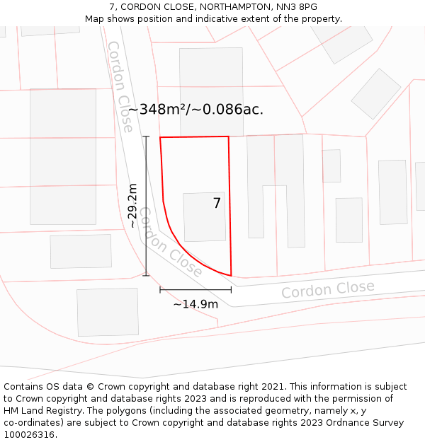 7, CORDON CLOSE, NORTHAMPTON, NN3 8PG: Plot and title map
