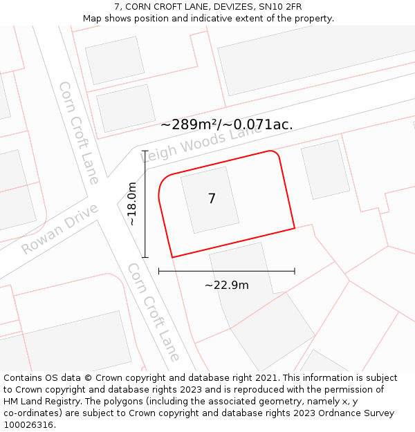 7, CORN CROFT LANE, DEVIZES, SN10 2FR: Plot and title map