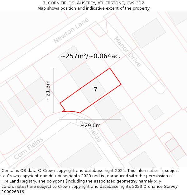 7, CORN FIELDS, AUSTREY, ATHERSTONE, CV9 3DZ: Plot and title map
