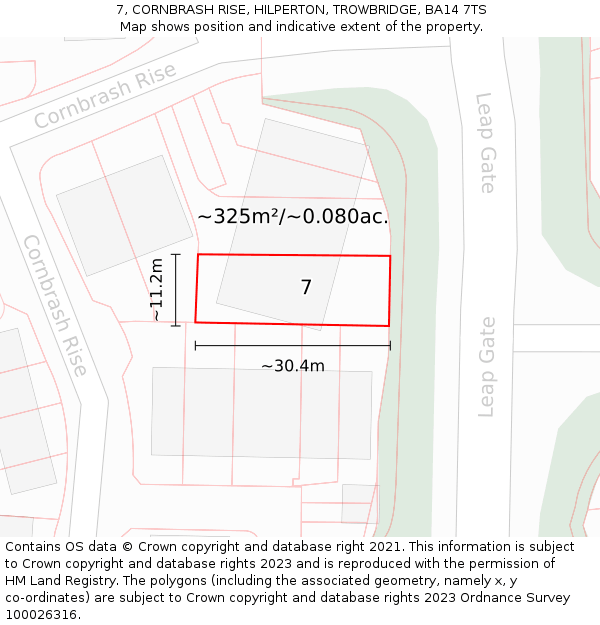 7, CORNBRASH RISE, HILPERTON, TROWBRIDGE, BA14 7TS: Plot and title map