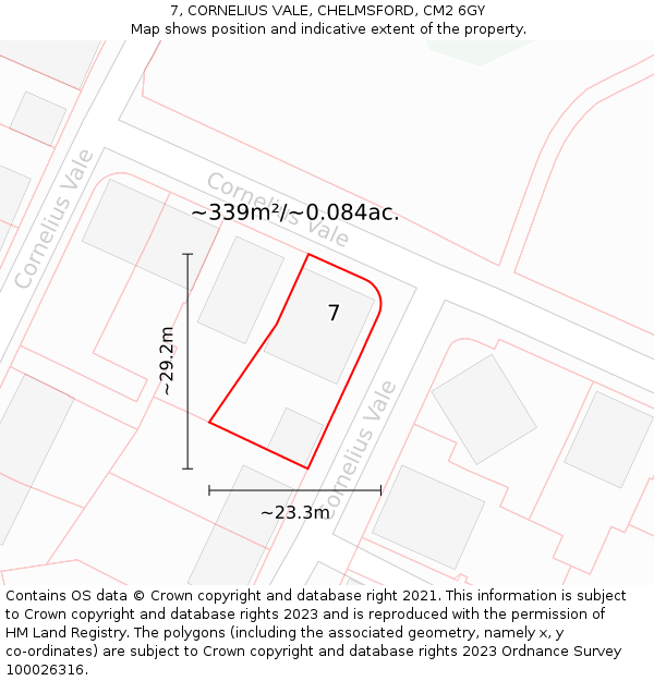 7, CORNELIUS VALE, CHELMSFORD, CM2 6GY: Plot and title map