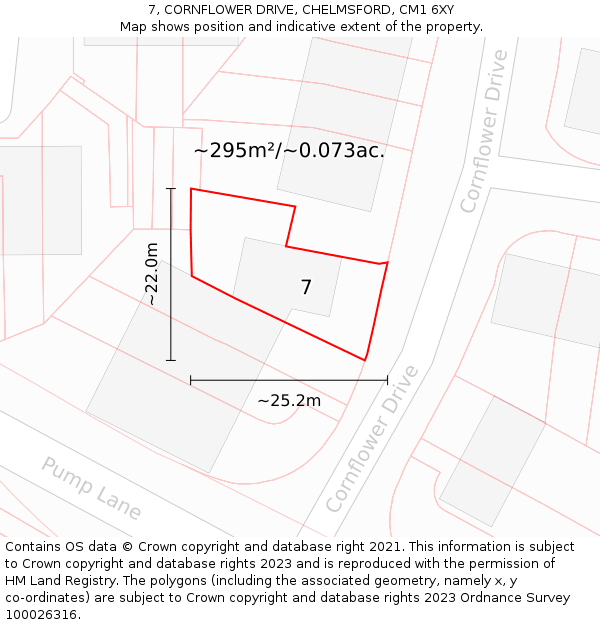 7, CORNFLOWER DRIVE, CHELMSFORD, CM1 6XY: Plot and title map