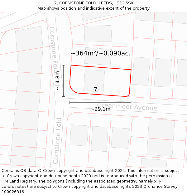 7, CORNSTONE FOLD, LEEDS, LS12 5SX: Plot and title map