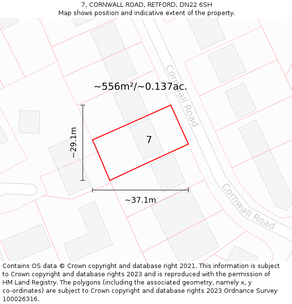 7, CORNWALL ROAD, RETFORD, DN22 6SH: Plot and title map