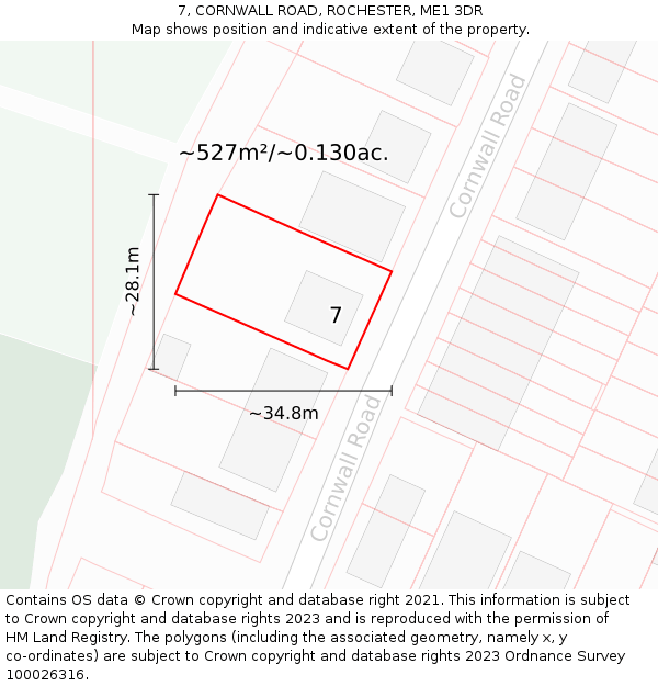 7, CORNWALL ROAD, ROCHESTER, ME1 3DR: Plot and title map
