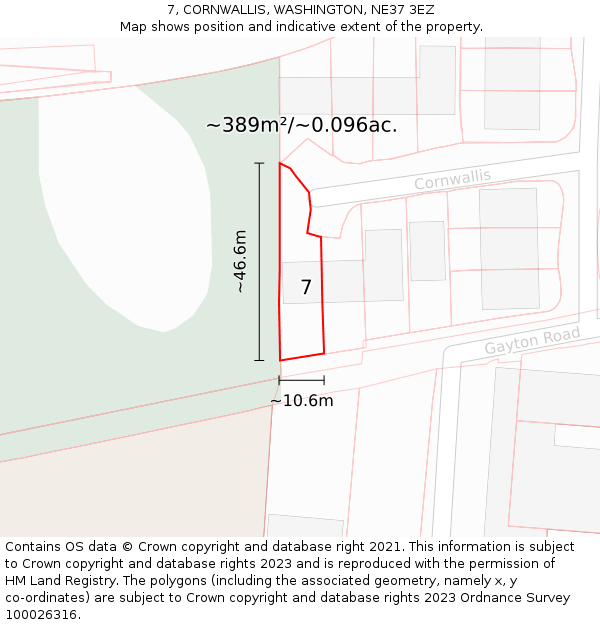 7, CORNWALLIS, WASHINGTON, NE37 3EZ: Plot and title map