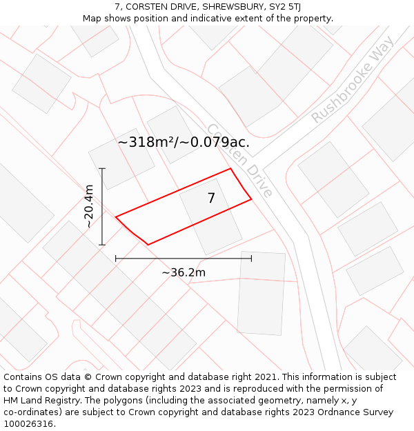7, CORSTEN DRIVE, SHREWSBURY, SY2 5TJ: Plot and title map