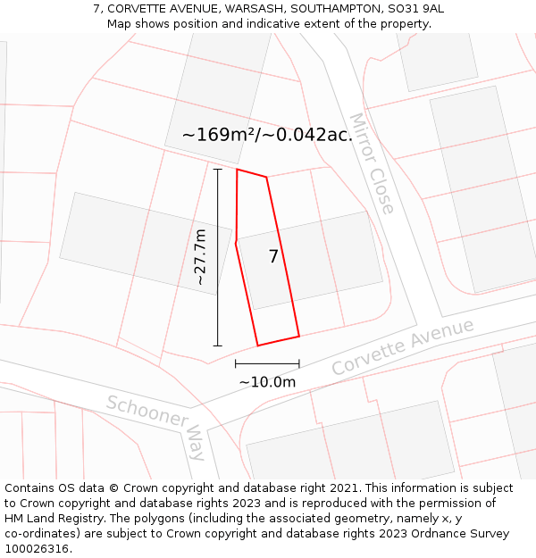 7, CORVETTE AVENUE, WARSASH, SOUTHAMPTON, SO31 9AL: Plot and title map