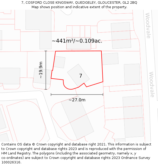 7, COSFORD CLOSE KINGSWAY, QUEDGELEY, GLOUCESTER, GL2 2BQ: Plot and title map