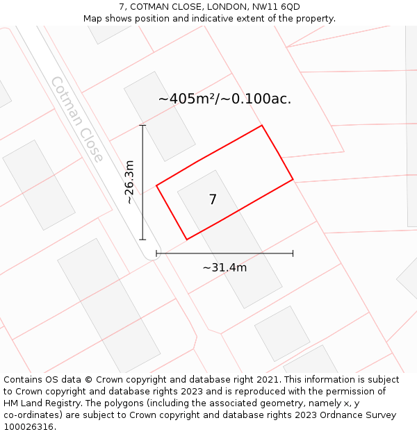 7, COTMAN CLOSE, LONDON, NW11 6QD: Plot and title map