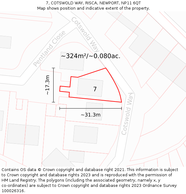 7, COTSWOLD WAY, RISCA, NEWPORT, NP11 6QT: Plot and title map