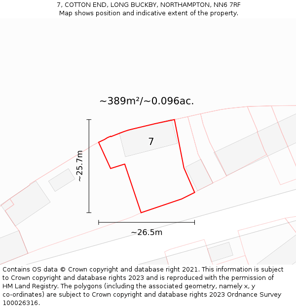 7, COTTON END, LONG BUCKBY, NORTHAMPTON, NN6 7RF: Plot and title map