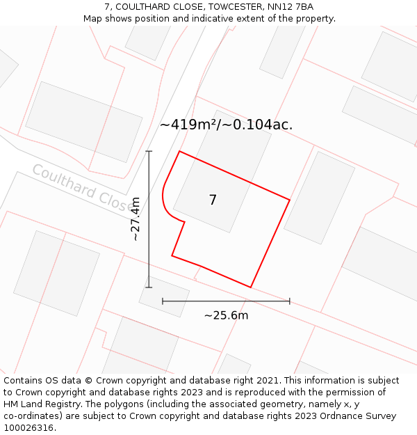 7, COULTHARD CLOSE, TOWCESTER, NN12 7BA: Plot and title map