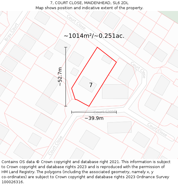 7, COURT CLOSE, MAIDENHEAD, SL6 2DL: Plot and title map