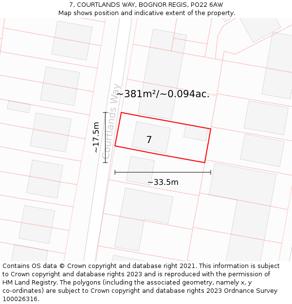 7, COURTLANDS WAY, BOGNOR REGIS, PO22 6AW: Plot and title map