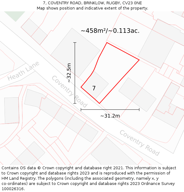 7, COVENTRY ROAD, BRINKLOW, RUGBY, CV23 0NE: Plot and title map
