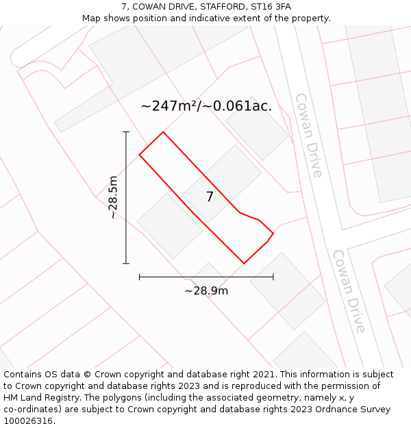 7, COWAN DRIVE, STAFFORD, ST16 3FA: Plot and title map