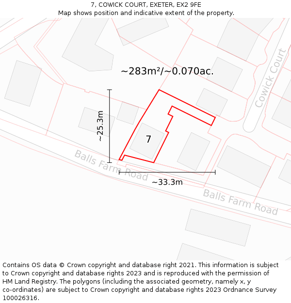 7, COWICK COURT, EXETER, EX2 9FE: Plot and title map