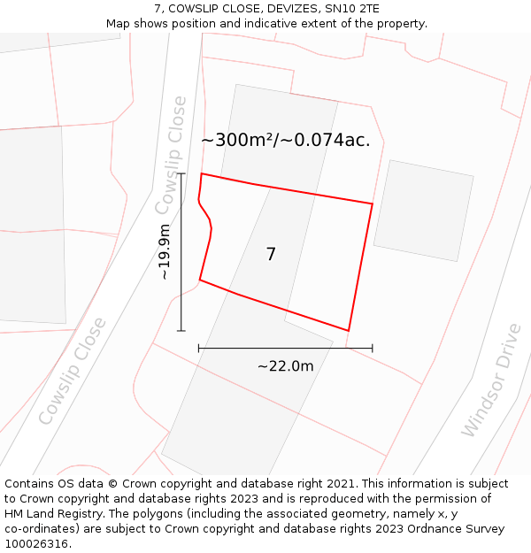 7, COWSLIP CLOSE, DEVIZES, SN10 2TE: Plot and title map