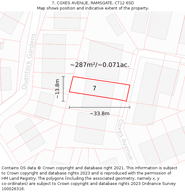 7, COXES AVENUE, RAMSGATE, CT12 6SD: Plot and title map