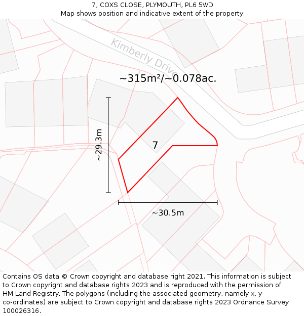 7, COXS CLOSE, PLYMOUTH, PL6 5WD: Plot and title map