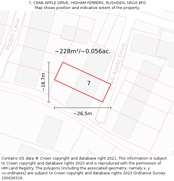 7, CRAB APPLE DRIVE, HIGHAM FERRERS, RUSHDEN, NN10 8FG: Plot and title map